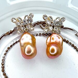 🔥 Handmade Freshwater Premium Flameball Pearls Earrings Crystal Butterfly 🦋